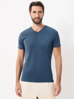 Blue Slim Fit 100% Cotton V-Neck Layering T-Shirts 5 Pack