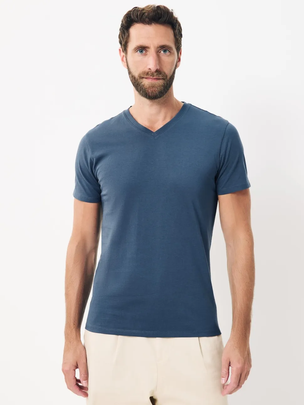 Blue Slim Fit 100% Cotton V-Neck Layering T-Shirts 5 Pack