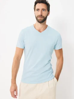 Blue Slim Fit 100% Cotton V-Neck Layering T-Shirts 5 Pack