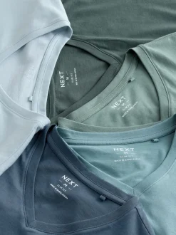 Blue Slim Fit 100% Cotton V-Neck Layering T-Shirts 5 Pack