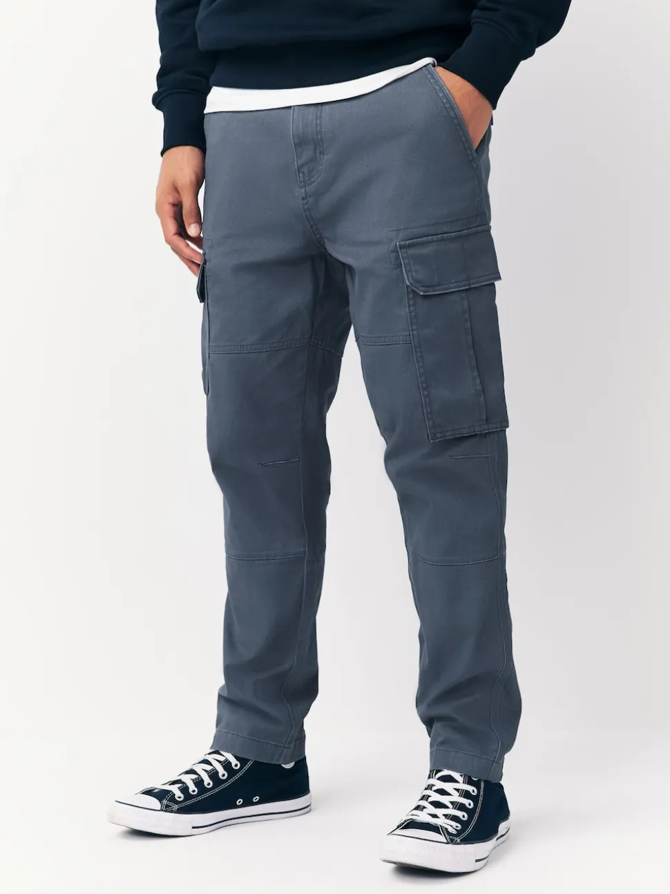 Blue Slim Fit Cotton Stretch Cargo Trousers