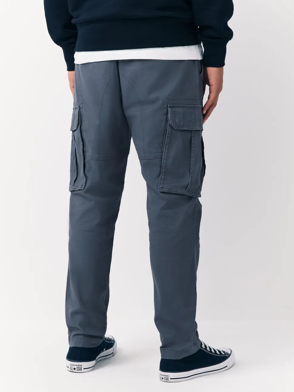 Blue Slim Fit Cotton Stretch Cargo Trousers