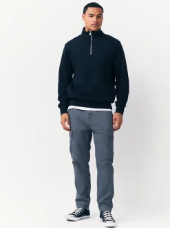 Blue Slim Fit Cotton Stretch Cargo Trousers