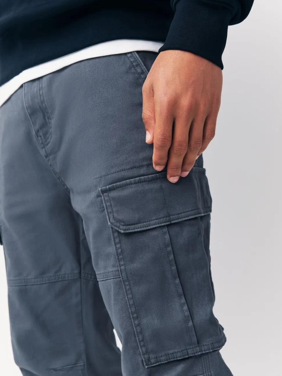 Blue Slim Fit Cotton Stretch Cargo Trousers