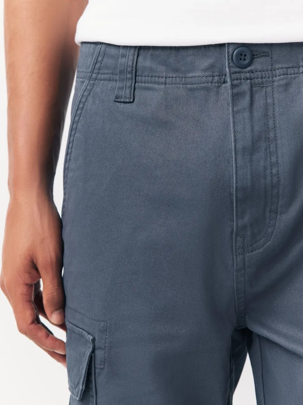 Blue Slim Fit Cotton Stretch Cargo Trousers