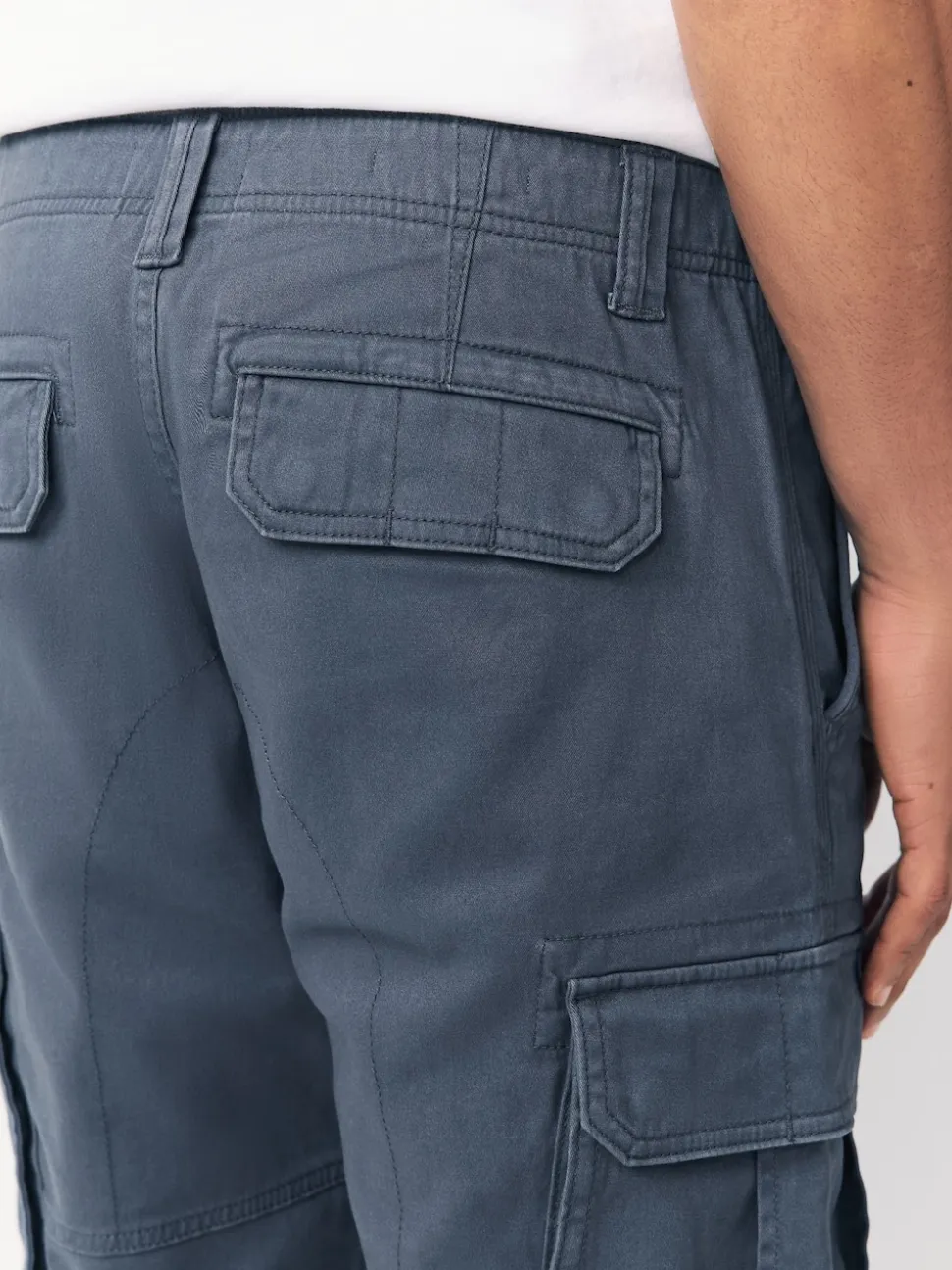 Blue Slim Fit Cotton Stretch Cargo Trousers