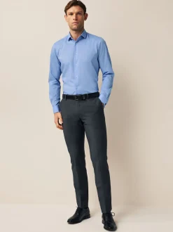 Blue Slim Fit Double Cuff Easy Care Textured Smart Shirt