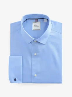 Blue Slim Fit Double Cuff Easy Care Textured Smart Shirt
