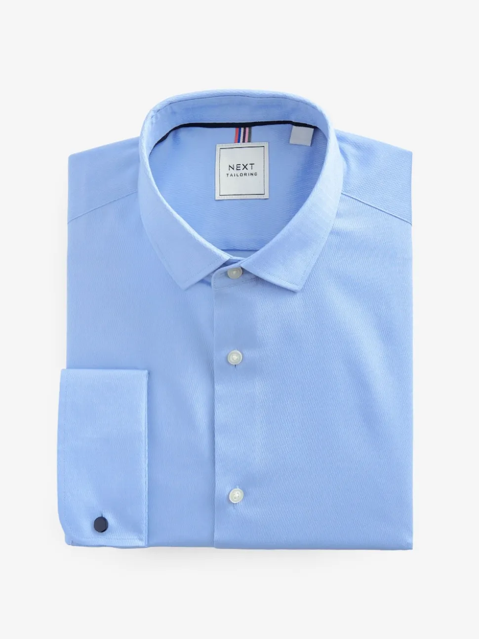 Blue Slim Fit Double Cuff Easy Care Textured Smart Shirt