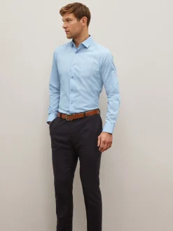 Blue Slim Fit Easy Care Textured Single Cuff Smart Shirt