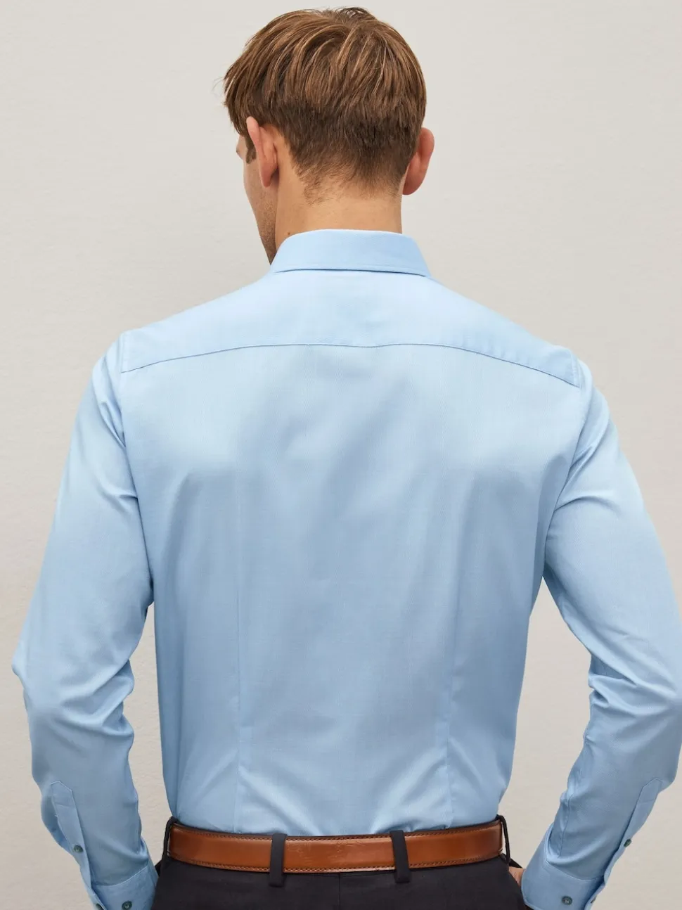 Blue Slim Fit Easy Care Textured Single Cuff Smart Shirt