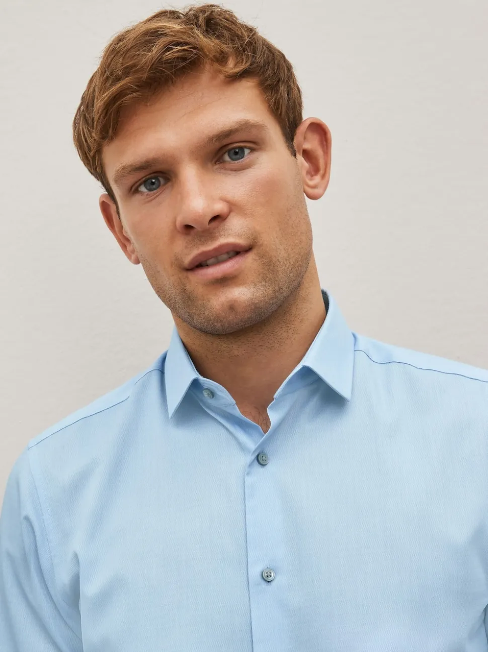 Blue Slim Fit Easy Care Textured Single Cuff Smart Shirt