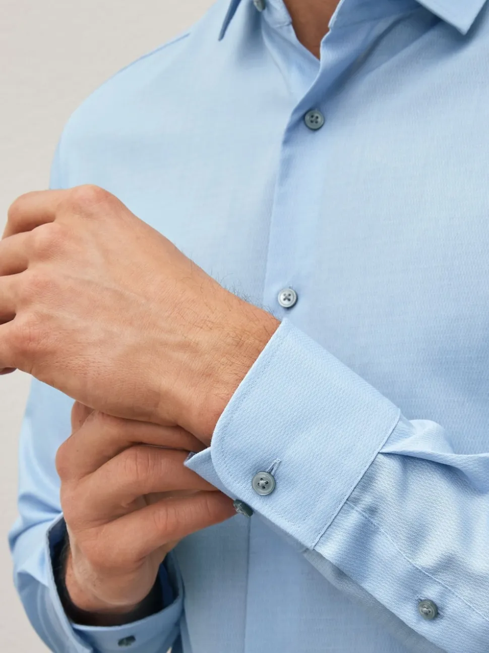 Blue Slim Fit Easy Care Textured Single Cuff Smart Shirt