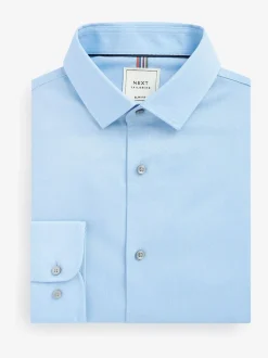 Blue Slim Fit Easy Care Textured Single Cuff Smart Shirt