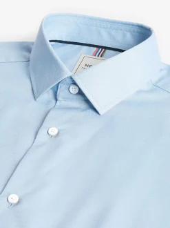 Blue Slim Fit Easy Care Textured Single Cuff Smart Shirt