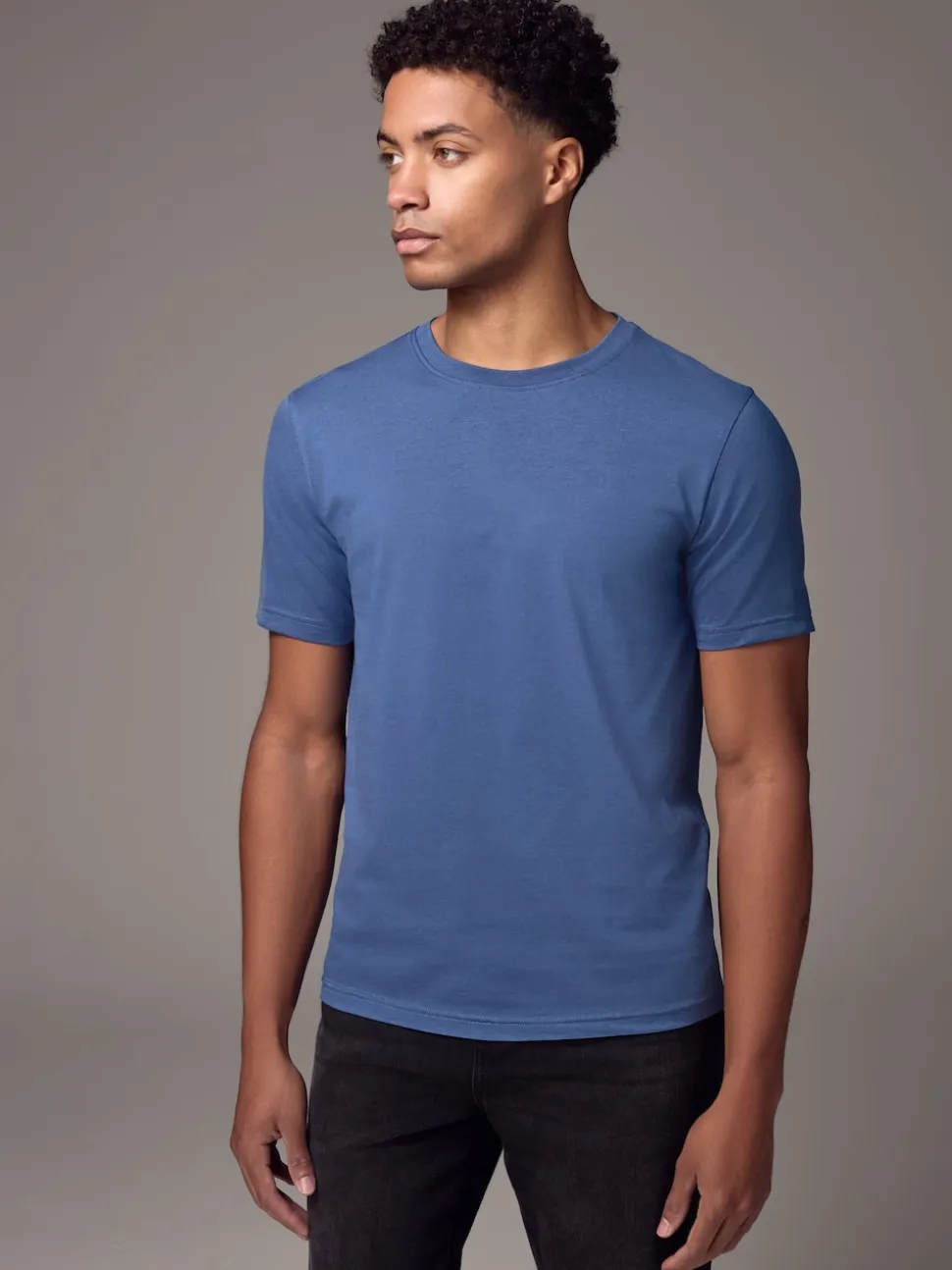 Blue Slim Fit Essential Crew Neck Cotton T-Shirt