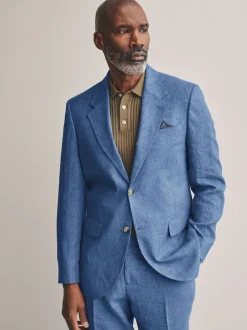 Blue Slim Fit Leomaster Italian 100% Linen Suit Jacket