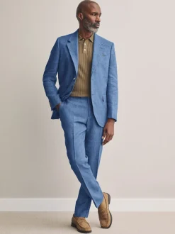 Blue Slim Fit Leomaster Italian 100% Linen Suit Jacket
