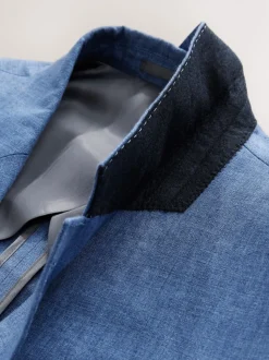 Blue Slim Fit Leomaster Italian 100% Linen Suit Jacket