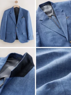 Blue Slim Fit Leomaster Italian 100% Linen Suit Jacket