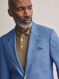 Blue Slim Fit Leomaster Italian 100% Linen Suit Jacket