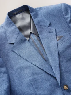 Blue Slim Fit Leomaster Italian 100% Linen Suit Jacket
