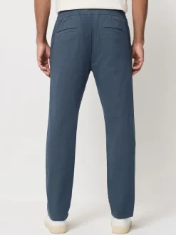 Blue Slim Fit Pleated Stretch Chinos Trousers With Elasticated Waist