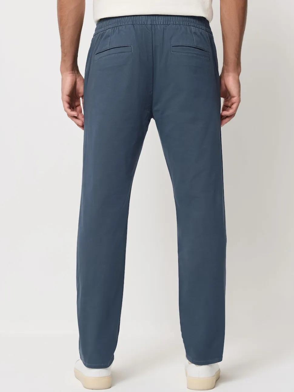 Blue Slim Fit Pleated Stretch Chinos Trousers With Elasticated Waist