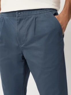 Blue Slim Fit Pleated Stretch Chinos Trousers With Elasticated Waist