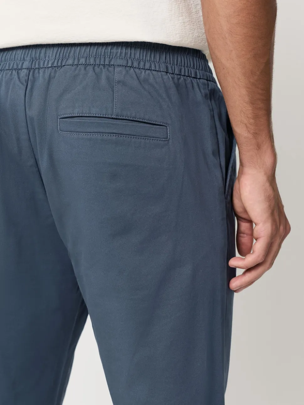 Blue Slim Fit Pleated Stretch Chinos Trousers With Elasticated Waist