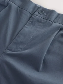 Blue Slim Fit Pleated Stretch Chinos Trousers With Elasticated Waist