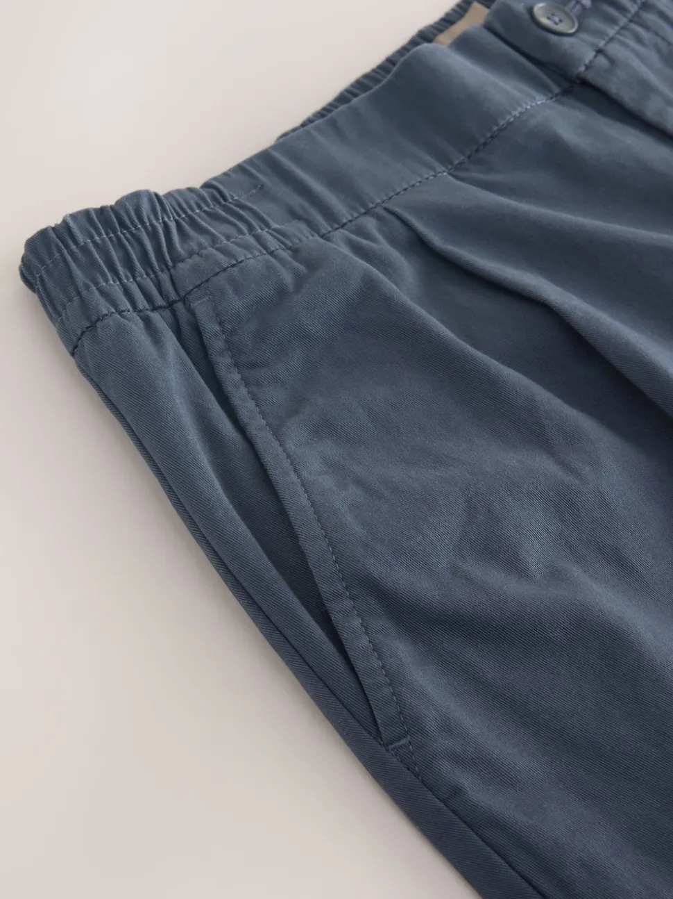 Blue Slim Fit Pleated Stretch Chinos Trousers With Elasticated Waist