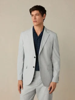 Blue Slim Fit Seersucker Stripe Suit Jacket