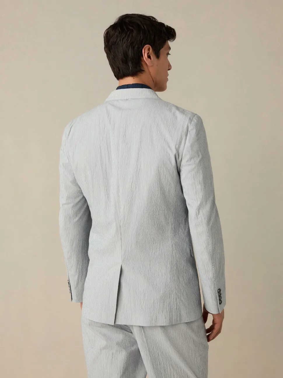 Blue Slim Fit Seersucker Stripe Suit Jacket