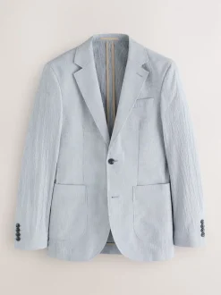 Blue Slim Fit Seersucker Stripe Suit Jacket