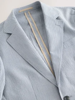 Blue Slim Fit Seersucker Stripe Suit Jacket