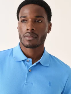 Blue Slim Fit Short Sleeve Pique Polo Shirt