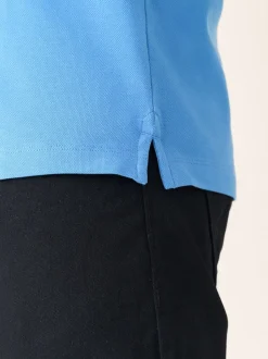 Blue Slim Fit Short Sleeve Pique Polo Shirt