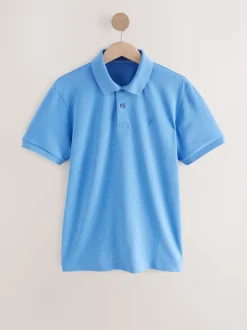 Blue Slim Fit Short Sleeve Pique Polo Shirt