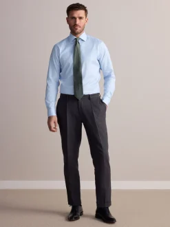 Blue Slim Fit Signature 100% Cotton with Textured Smart Shirt