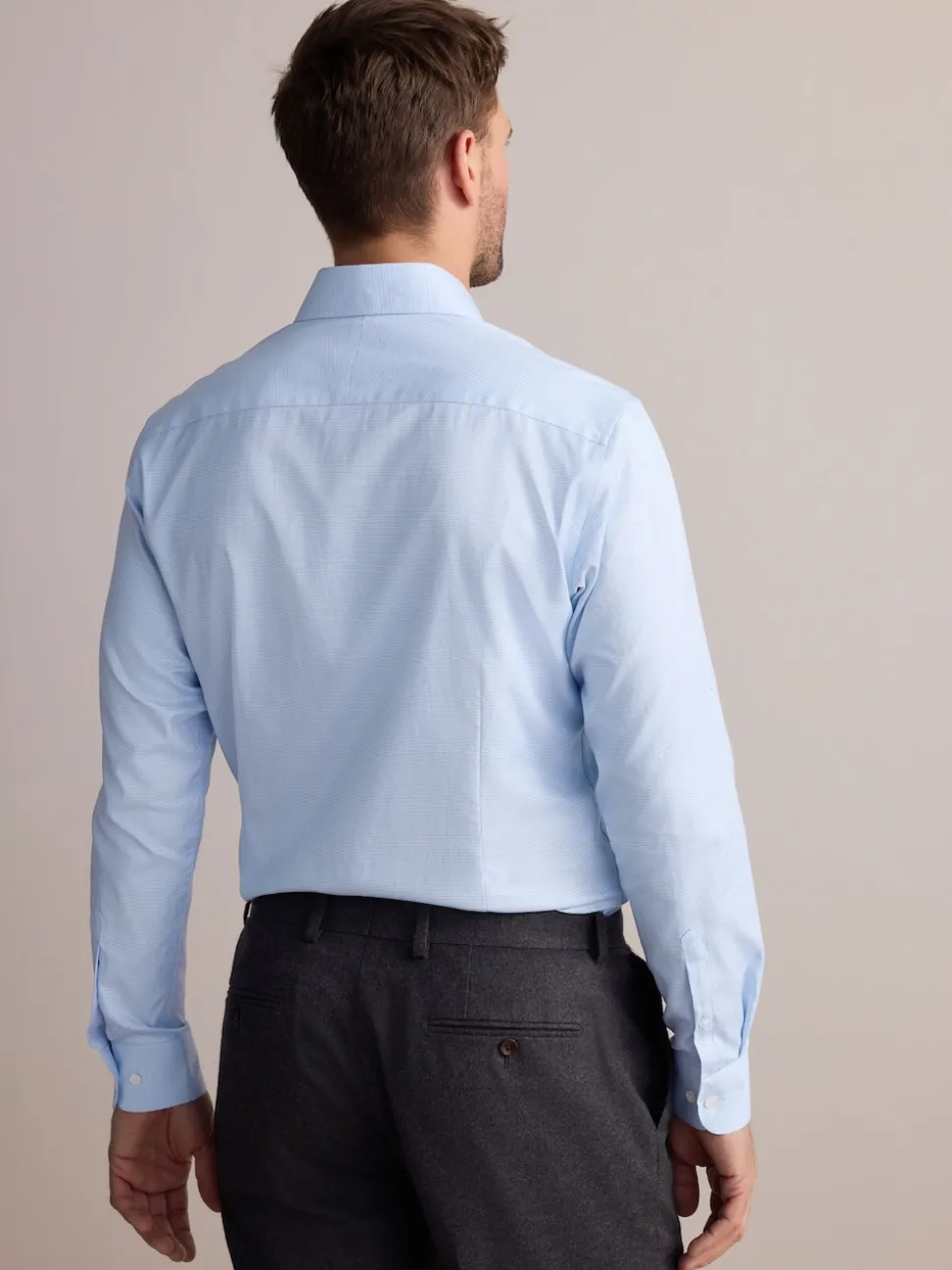 Blue Slim Fit Signature 100% Cotton with Textured Smart Shirt