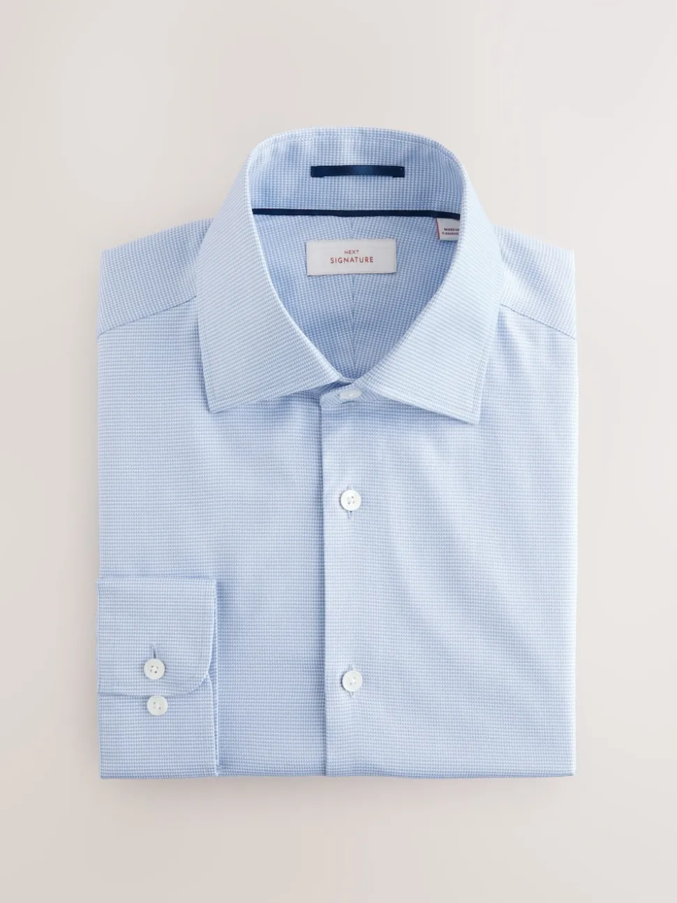Blue Slim Fit Signature 100% Cotton with Textured Smart Shirt