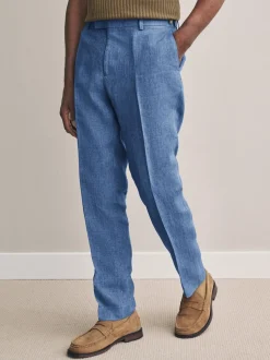 Blue Slim Fit Signature Leomaster Italian 100% Linen Fabric Suit Trousers