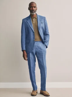Blue Slim Fit Signature Leomaster Italian 100% Linen Fabric Suit Trousers