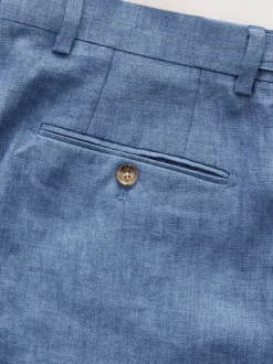 Blue Slim Fit Signature Leomaster Italian 100% Linen Fabric Suit Trousers