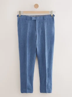 Blue Slim Fit Signature Leomaster Italian 100% Linen Fabric Suit Trousers