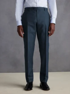 Blue Slim Fit Signature Zignone Italian Wool Cashmere Blend Flannel Suit Trousers