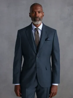 Blue Slim Fit Signature Zignone Italian Wool Cashmere Blend Flannel Suit Jacket