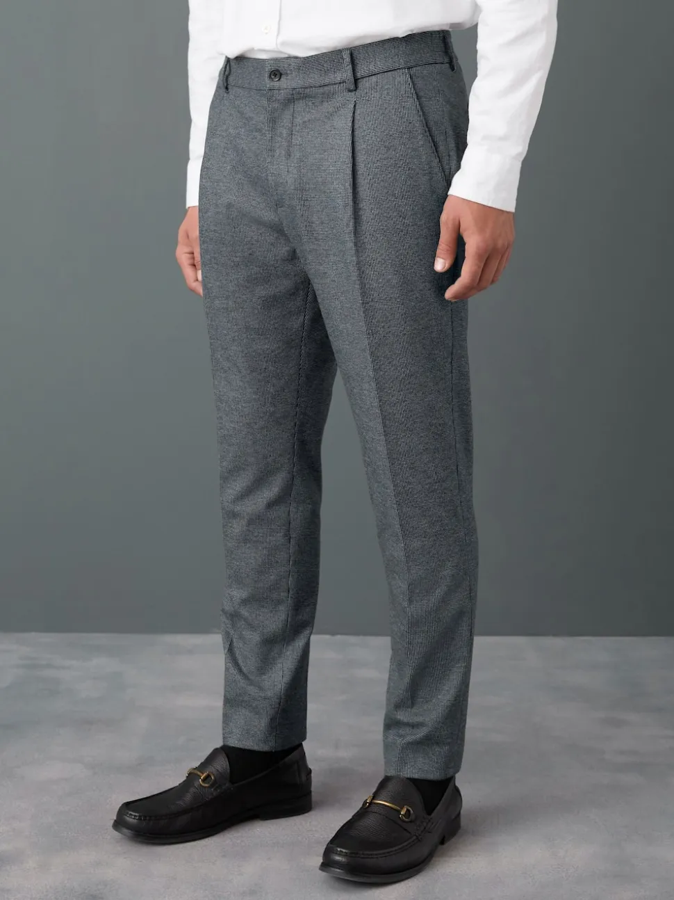 Blue Slim Fit Smart Elasticated Back Textured Trousers with Stretch