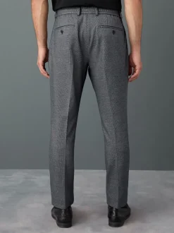 Blue Slim Fit Smart Elasticated Back Textured Trousers with Stretch